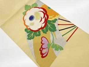 綴れ扇に花々模様織出し袋帯